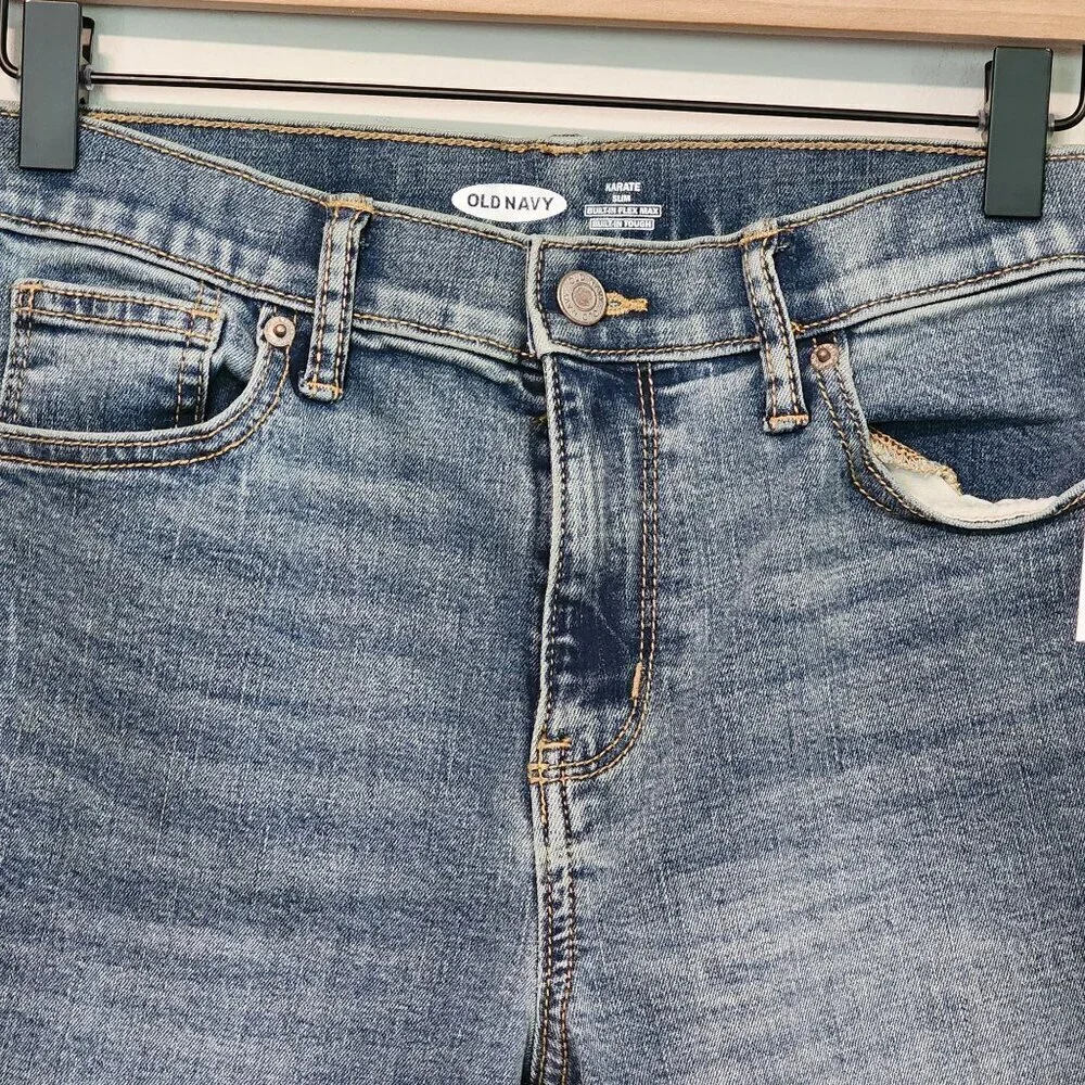 Old Navy boy sz 14 Karate Slim Jeans adjustable waist distressed New